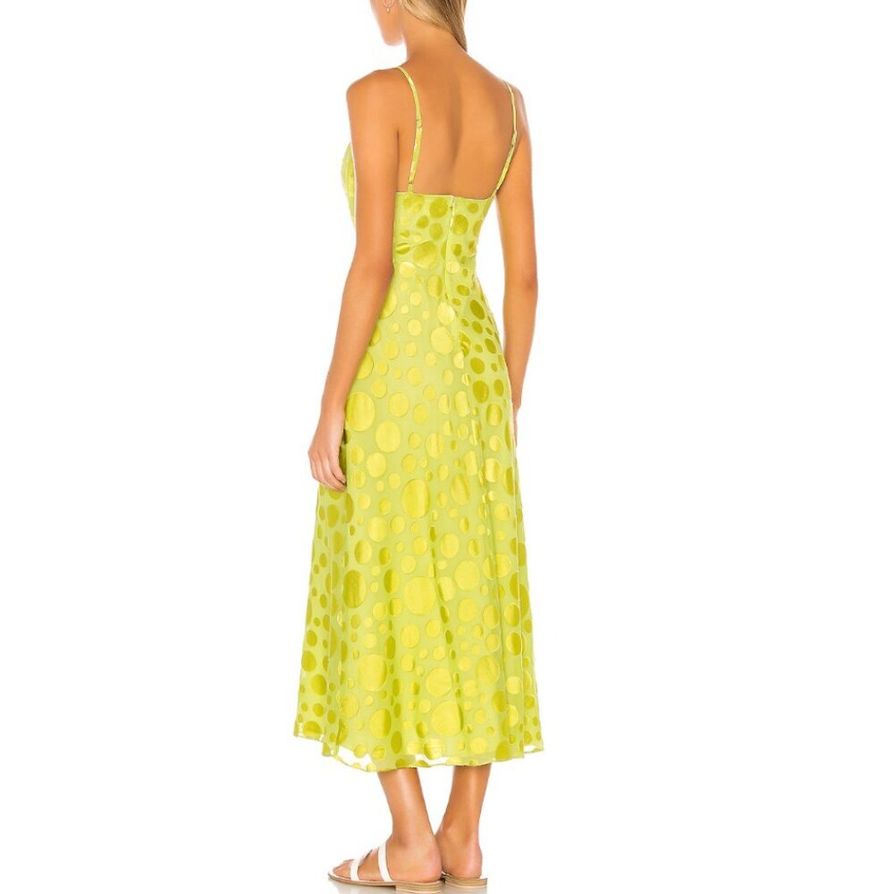 Revolve Lovers + Friends Felicity Midi Maxi Dress Polka Dot Green Satin Cutout - Picture 3 of 5